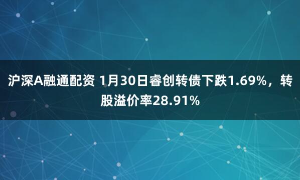 沪深A融通配资 1月30日睿创转债下跌1.69%，转股溢价率28.91%